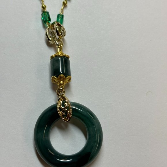 Silver Praying Jade and Gold Energy Links Pendant Necklace - Picture 2 of 12